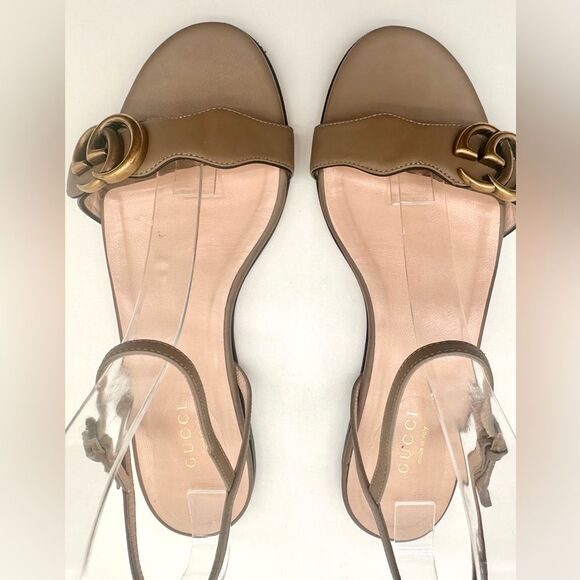 Gucci GG Leather Marmont Ankle Buckle Sandals Scalloped Mud Flat Heel EU37 US7 - Picture 4 of 13